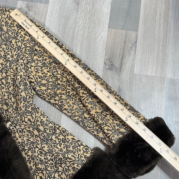 Newport News Vintage Embossed Faux Fir Trim Leather Princess‎ Swing Coat Small - Picture 14 of 15